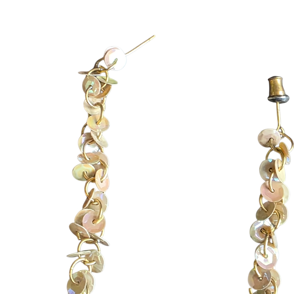 Gold Sequin Dangle Earrings - Picture 3 of 5